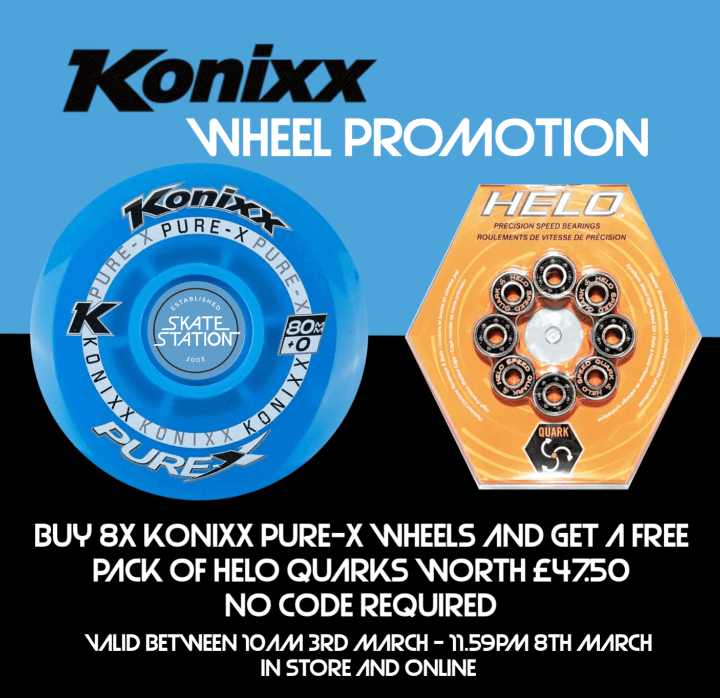 Buy 8 Konixx Pure-X Wheels and get a FREE set of Helo Quark Bearings