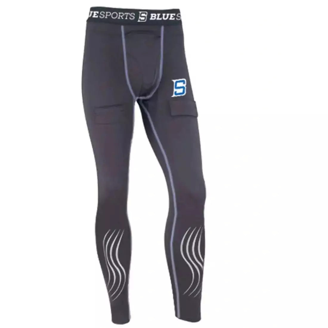 Blue Sports Compression Jock Pant With Cup